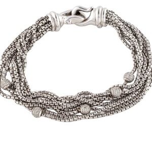 David Yurman Sterling & Gold Multi-Strand Bracelet w/Diamond Pave Balls!